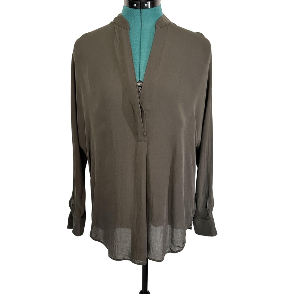 Vince Blouse Womens Small Green Sheer Long Sleeve Tunic Pullover Top Lightweight